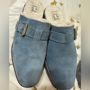 NATURALIZER Blue Suede Shearling-Lined Mule Slides